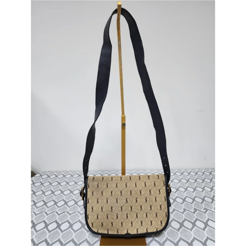 Yves Saint LaurentBeige/Navy Canvas Monogram Satchel Crossbody Bag